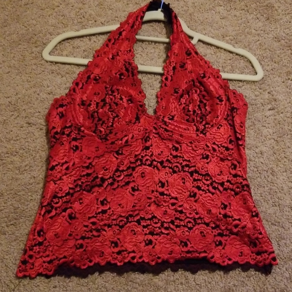 3/$25 TD4 red lace halter top bralette
